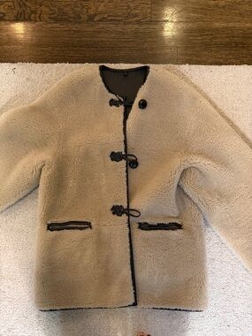 Womens mango Cream Faux Shearling Toggle Coat